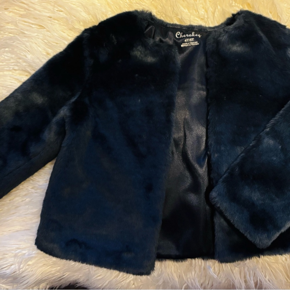Girls Faux Fur Jacket - Dark Blue